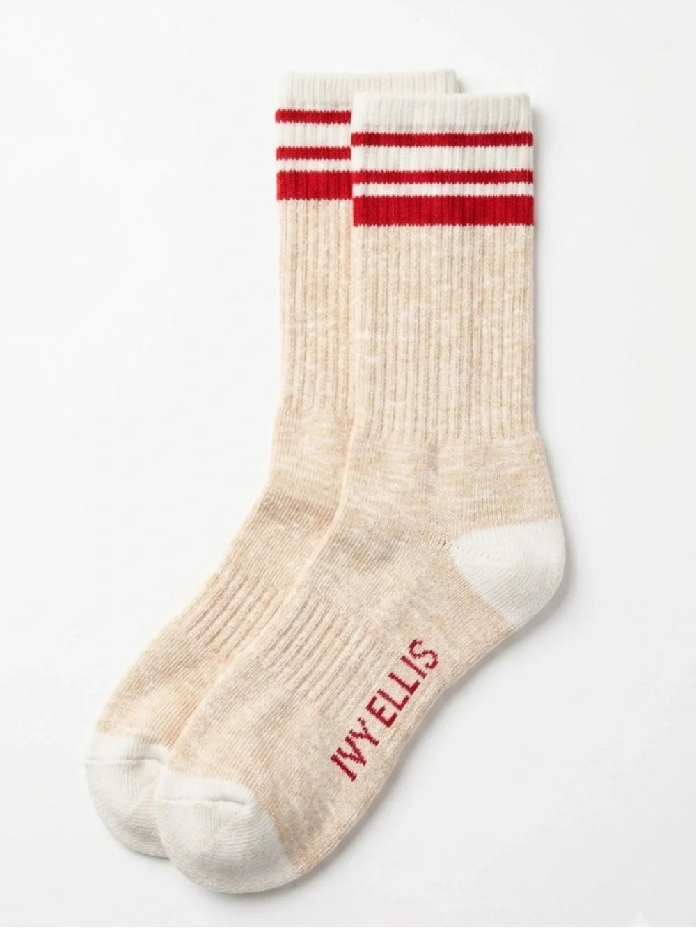 OSFM Ivy Ellis The Torrisdale Crew Socks Vintage Sport Ribbed Cotton Red & Cream